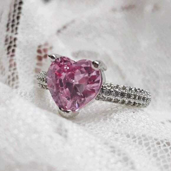 Pink Cubic Zirconia Solitaire Ring - Picture 2 of 4